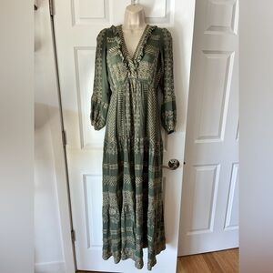 Hale Bob XS Elegant Green Bohemian Maxi Dress
